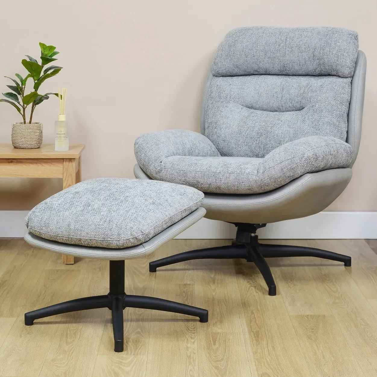 Devon Swivel Accent Chair with Footstool - Grey image