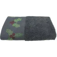 Diamante Holly Leaves Hand Towel - Charcoal