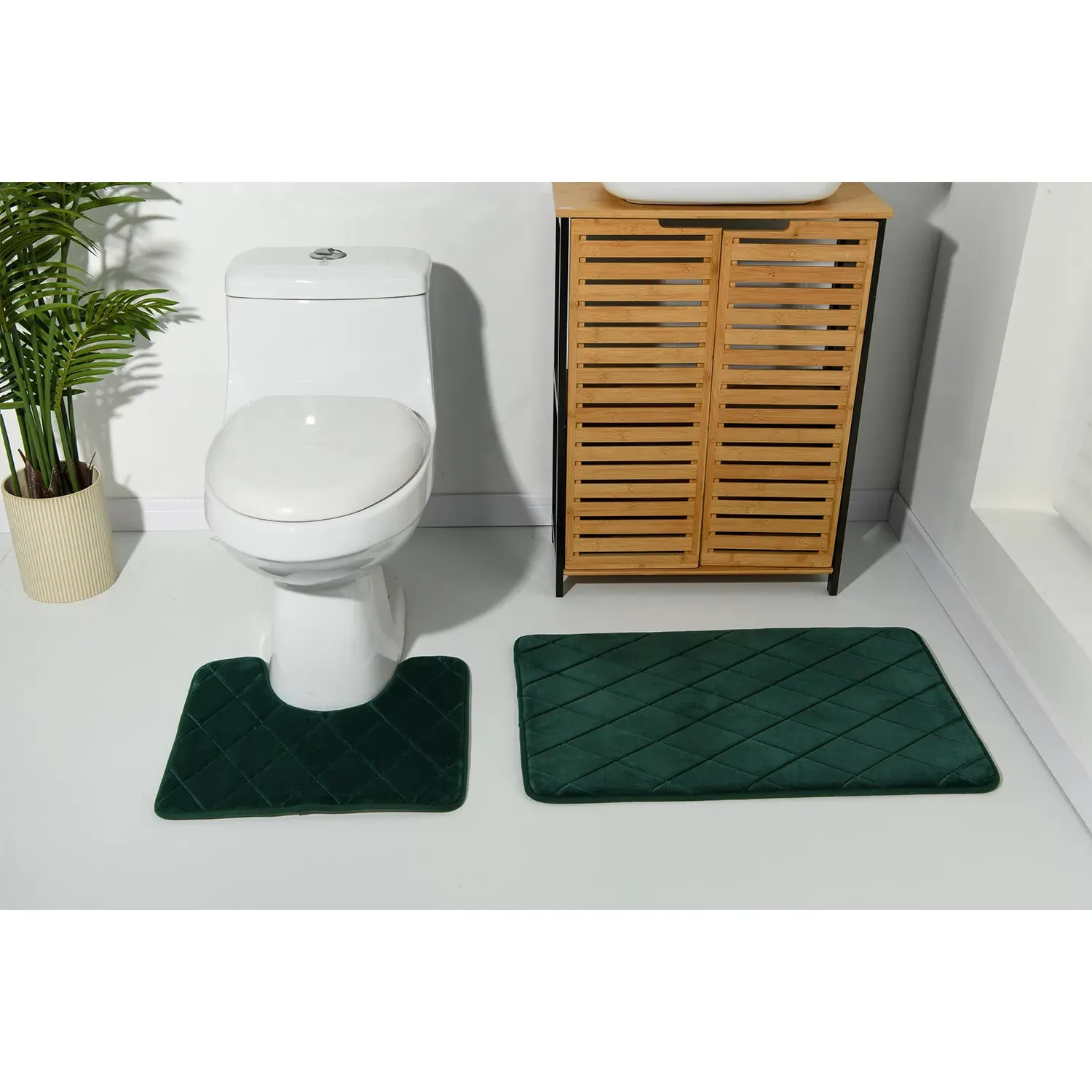 Diamond Bath and Pedestal Mat Set - Emerald