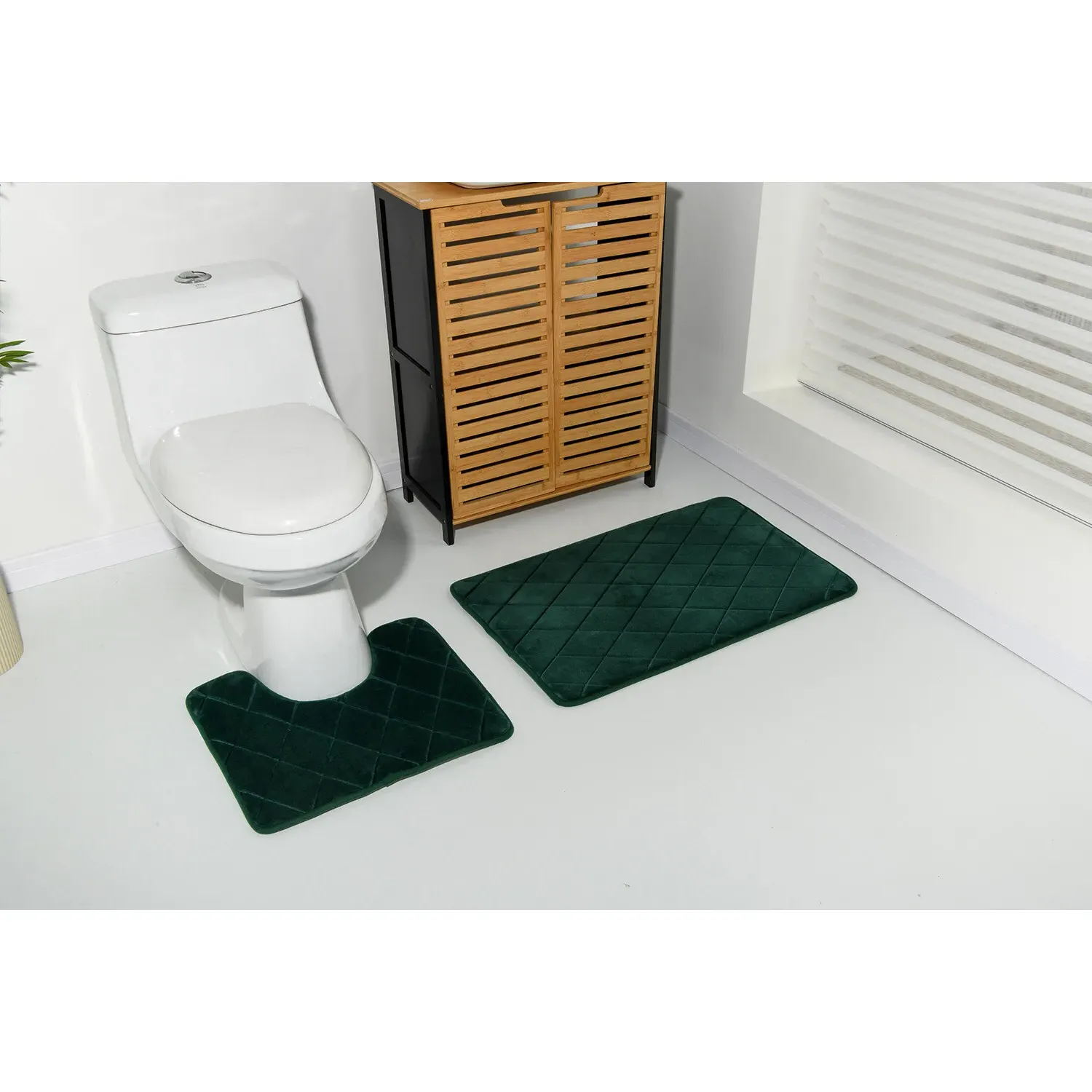 Diamond Bath and Pedestal Mat Set - Emerald
