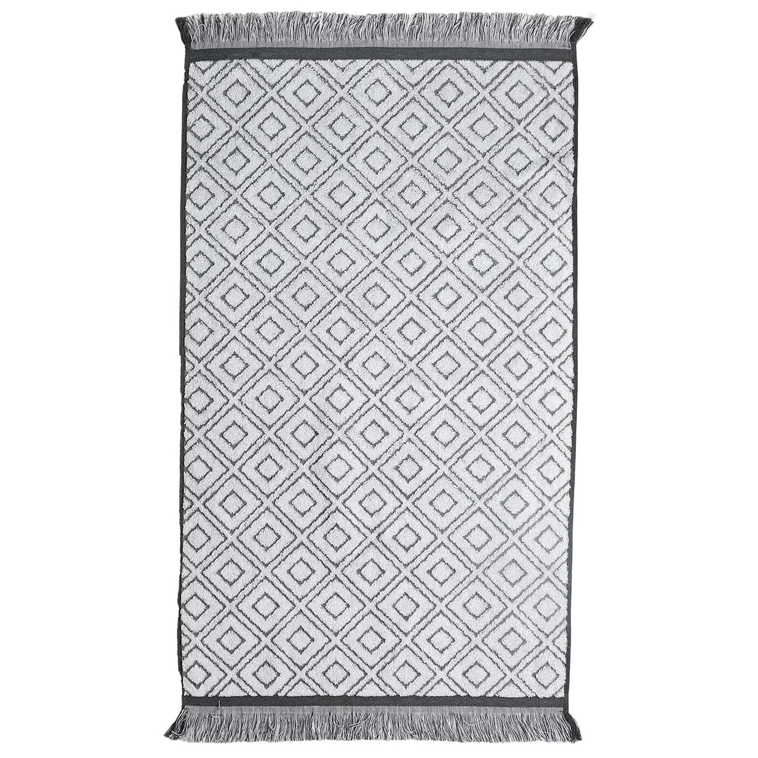 Diamond Fringe Bath Towel - Grey, Cotton