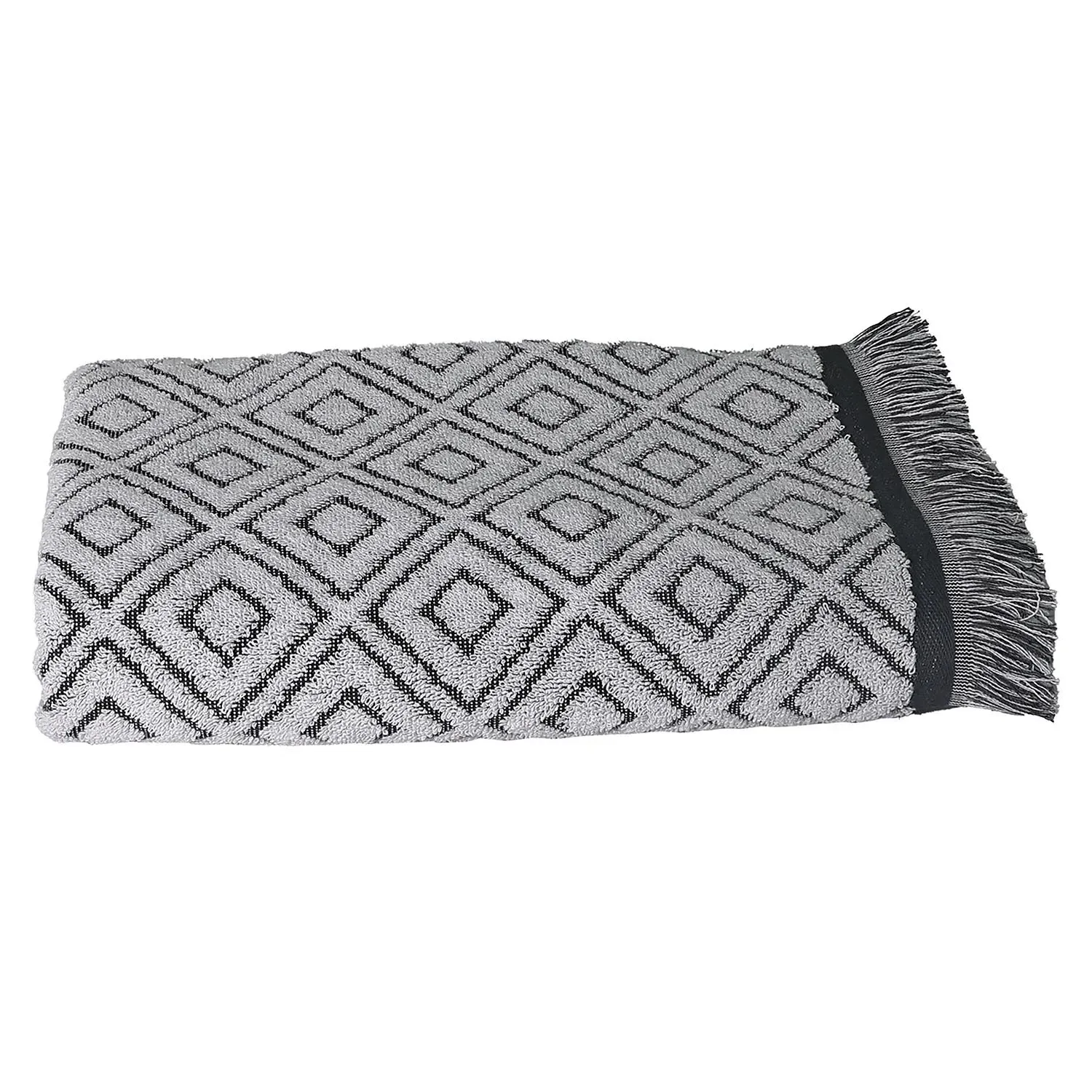 Diamond Fringe Bath Towel - Grey, Cotton