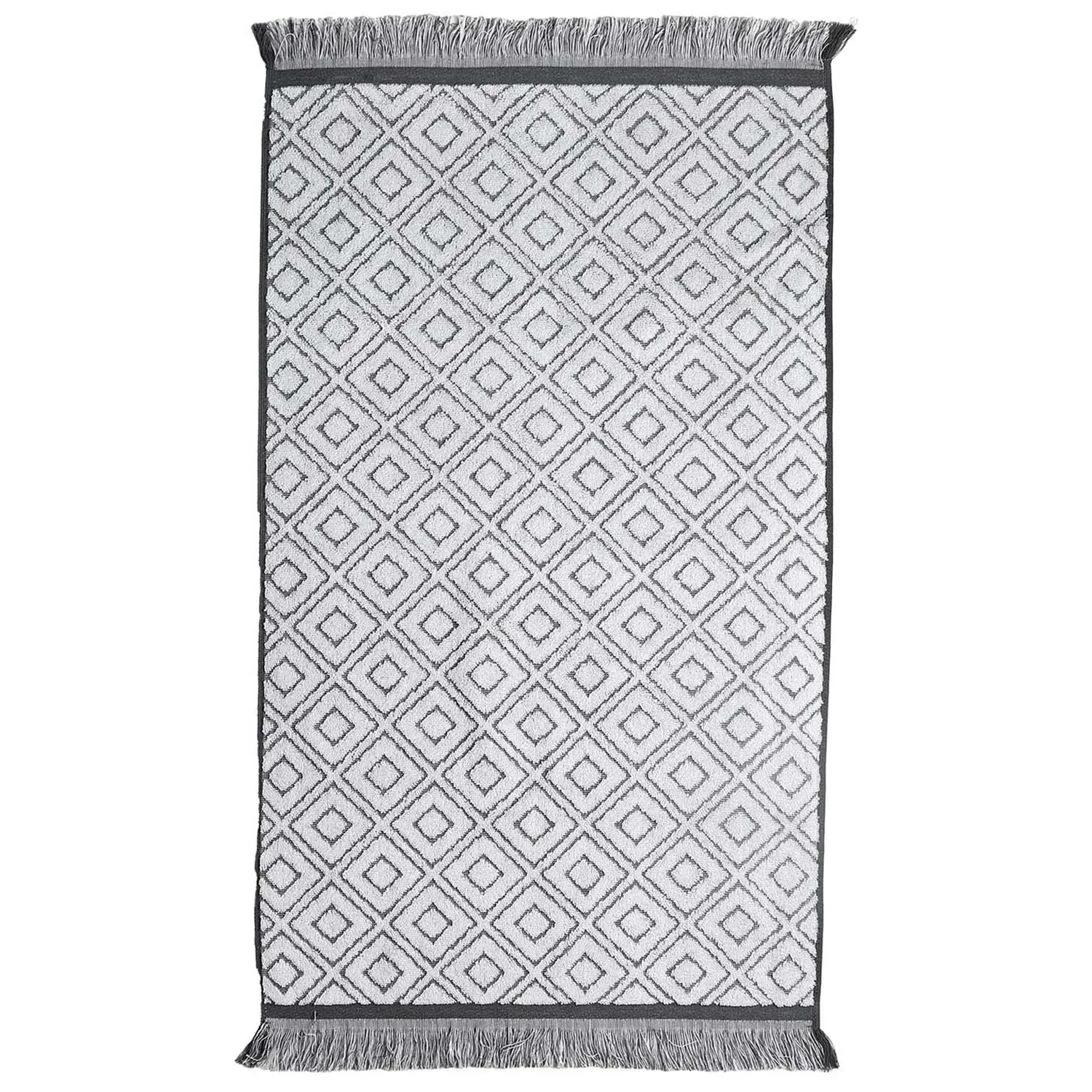 Diamond Fringe Hand Towel - Grey, Cotton