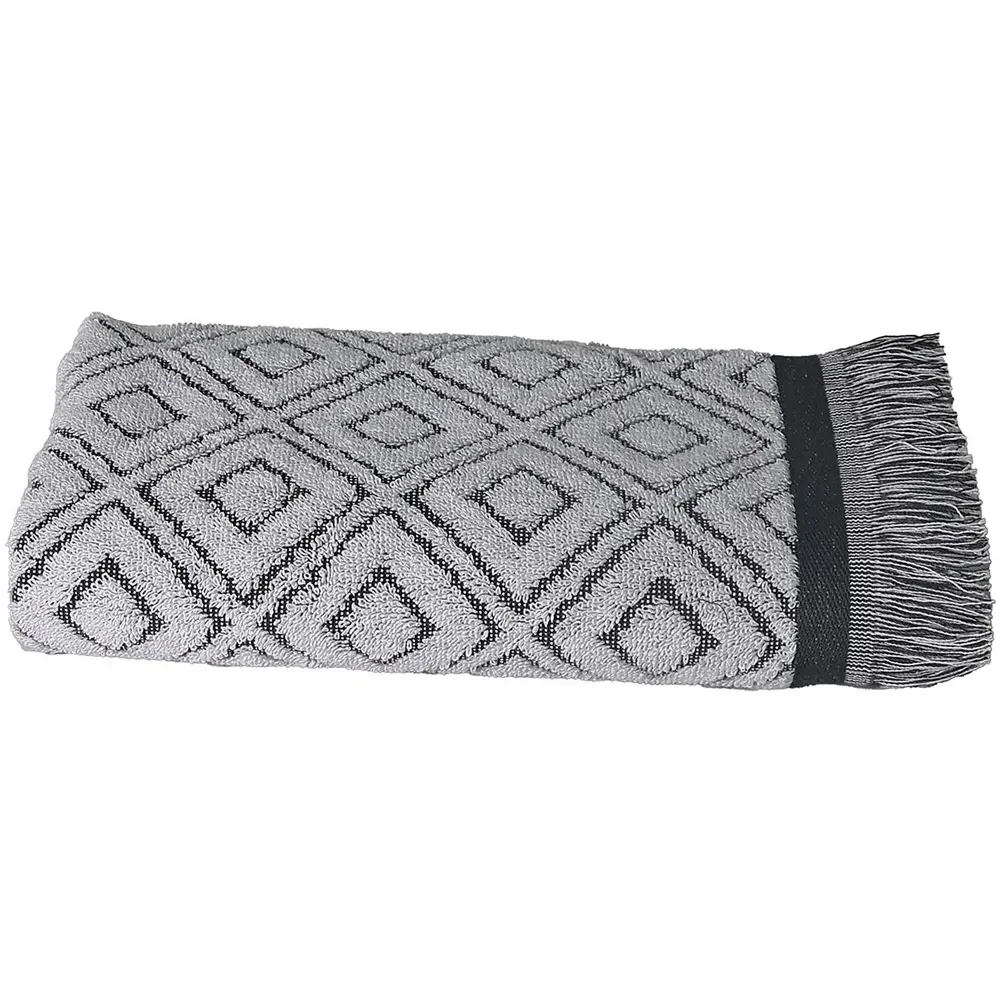Diamond Fringe Hand Towel - Grey, Cotton image