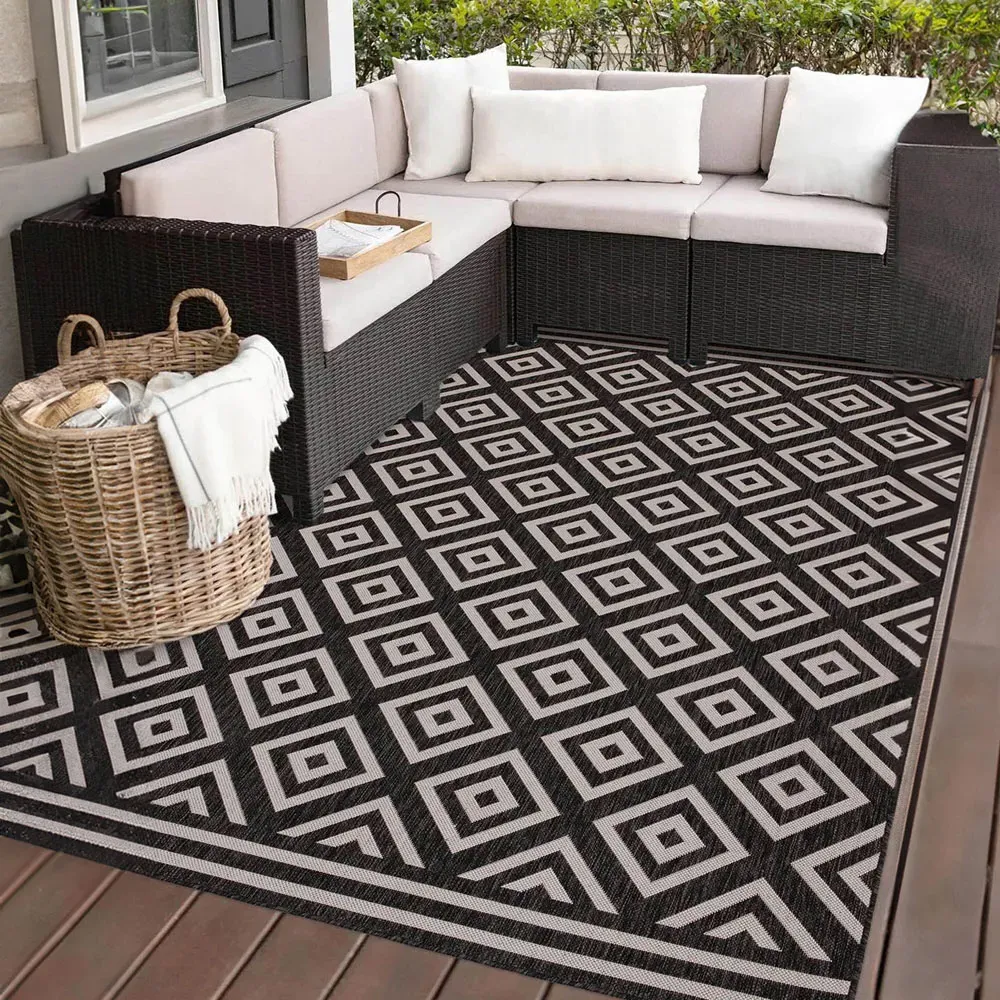 Diamond Indoor Outdoor Rug 120cm - Charcoal