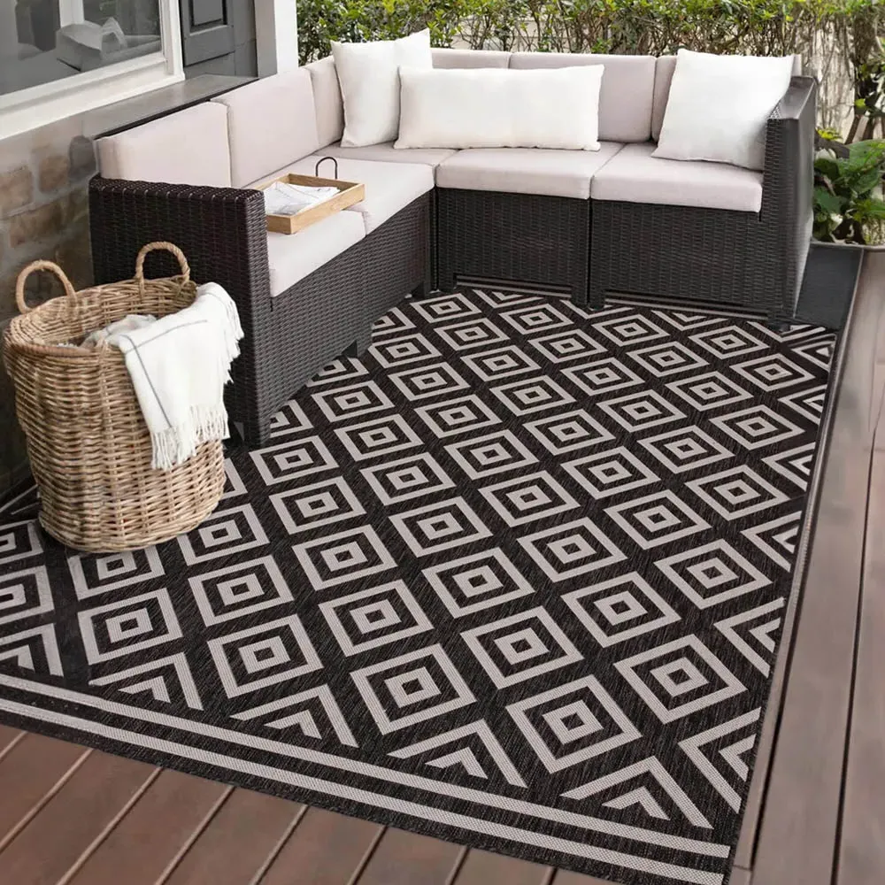 Diamond Indoor Outdoor Rug 160cm - Charcoal