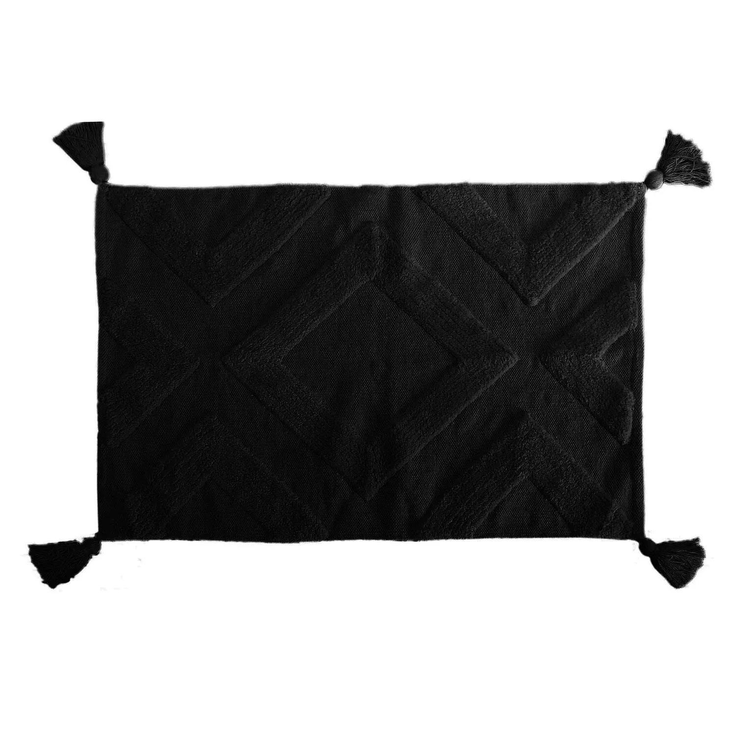 Diamond Tassel Woven Rug - Black image