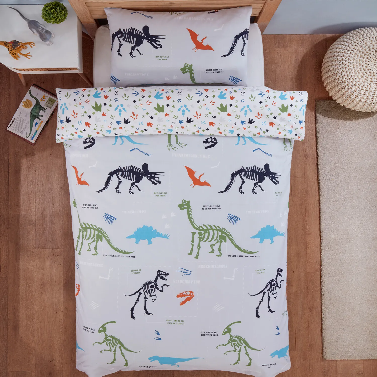 Dinosaur Single Duvet Cover Set - Grey
