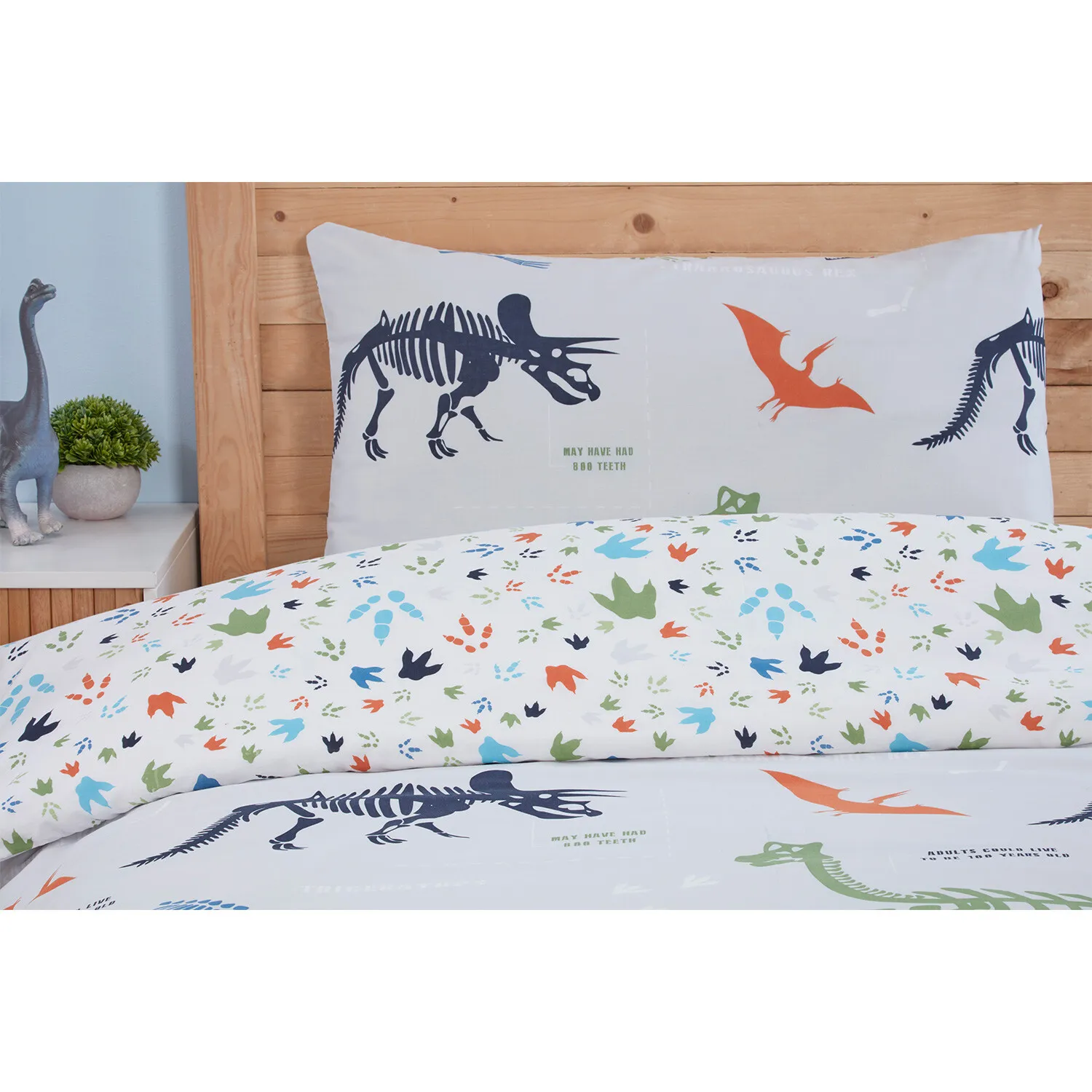 Dinosaur Single Duvet Cover Set - Grey