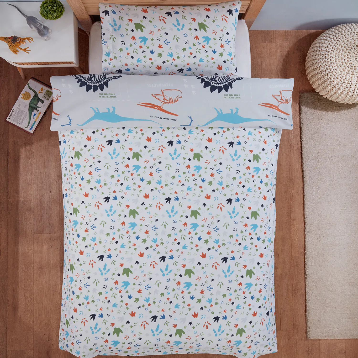 Dinosaur Single Duvet Cover Set - Grey