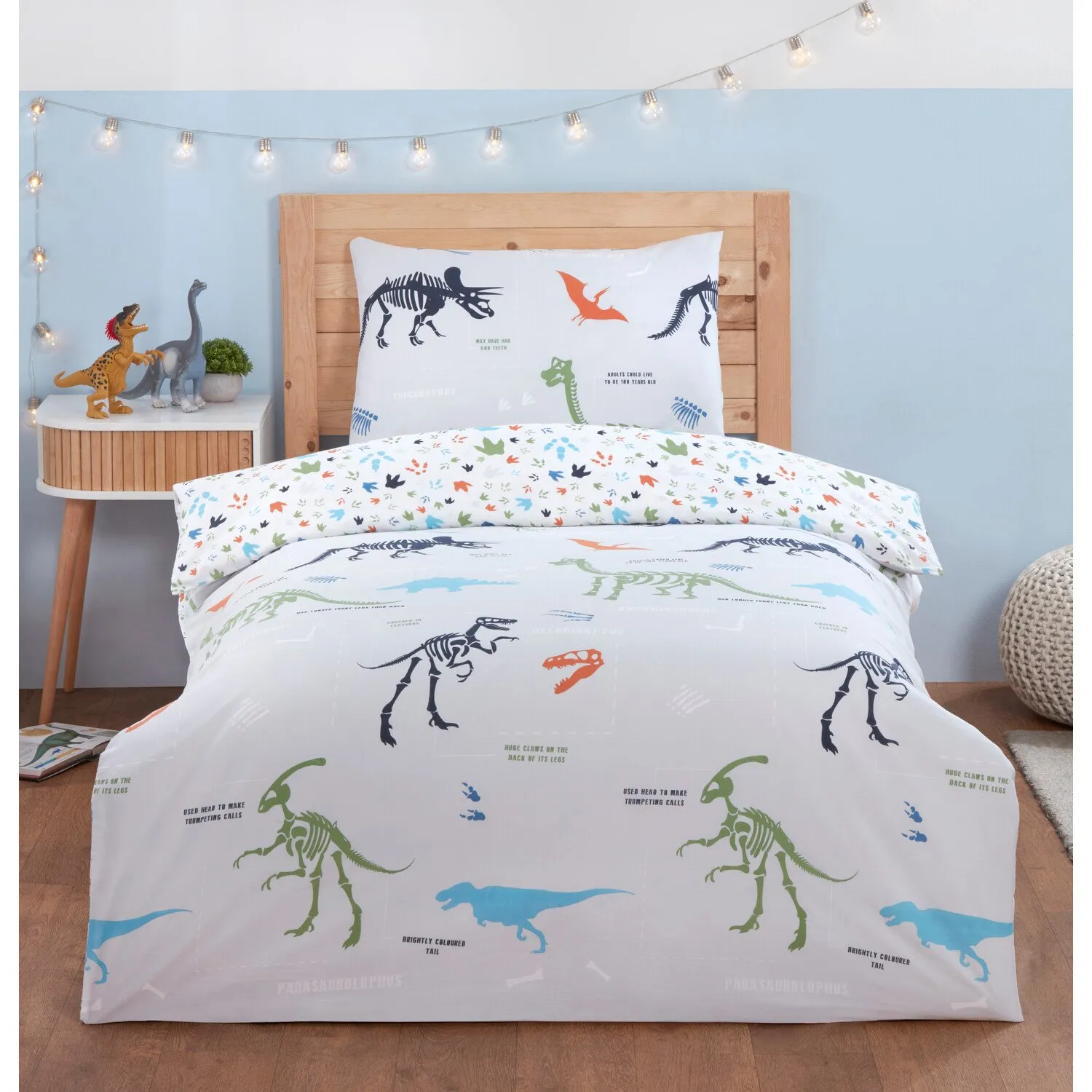 Dinosaur Single Duvet Cover Set - Grey