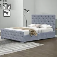Double Chesterfield Bed Frame with Diamante - Grey, Velvet