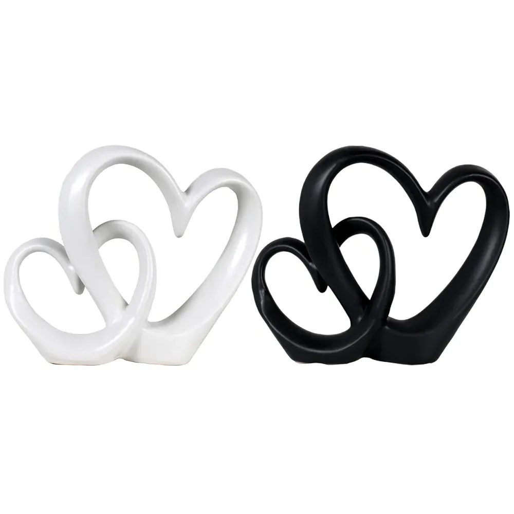 Double Heart Ornament - Black, White