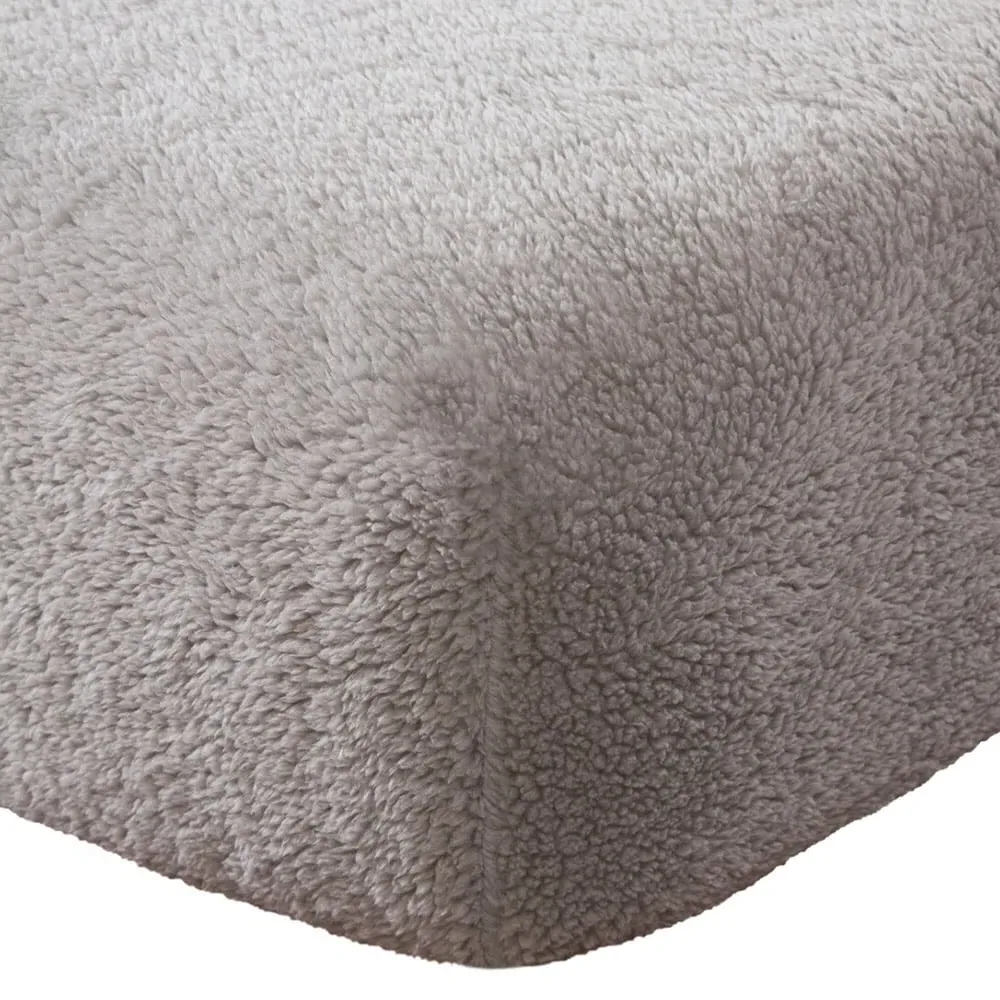 Double Teddy Fleece Fitted Sheet - Silver