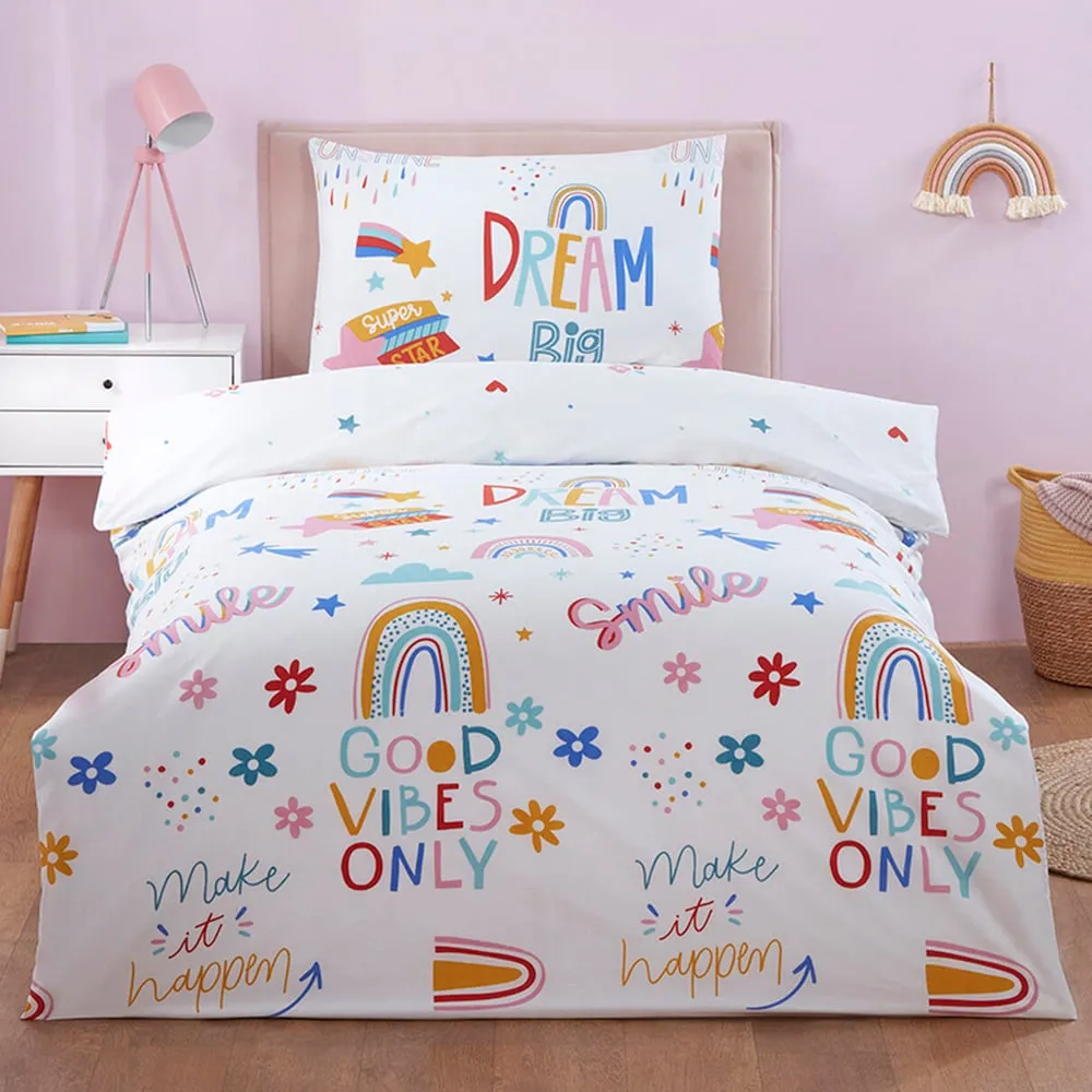 Dream Big Single Duvet Cover Set - White