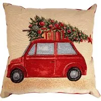 Driving Home For Christmas Cushion - Natural