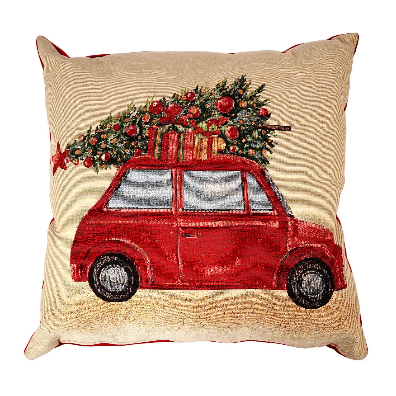 Driving Home For Christmas Cushion - Natural