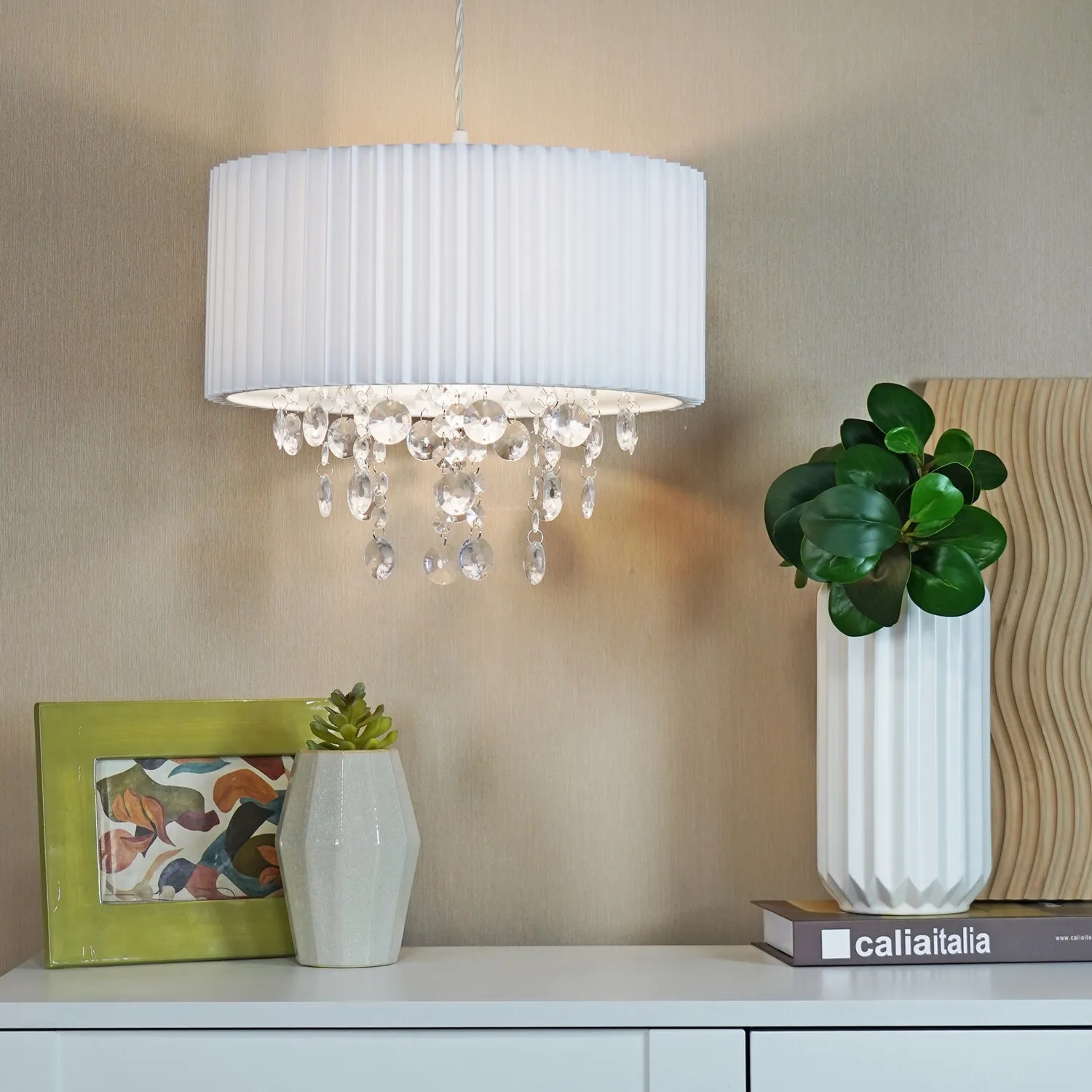 Droplet Lamp Shade with Pleated Design - White