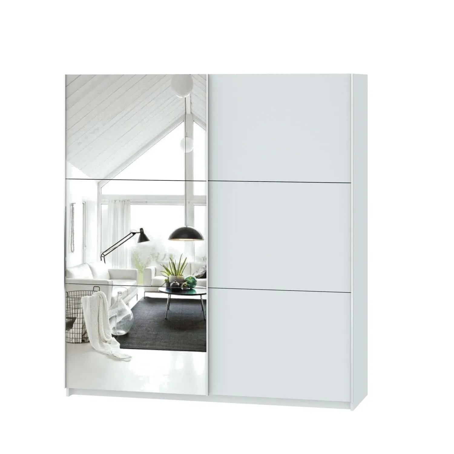 Echo 2-Door Wardrobe with Sliding Mirror - White