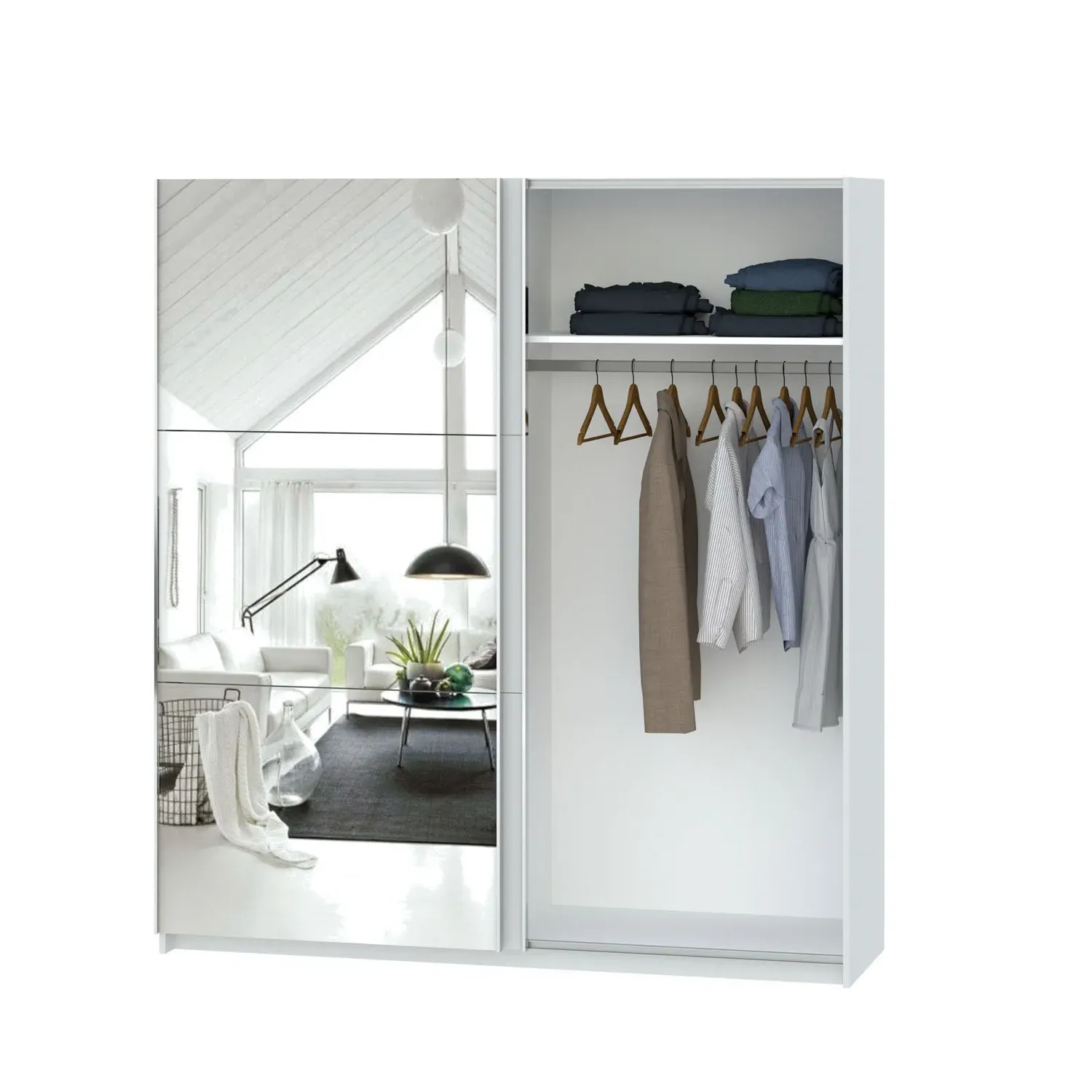 Echo 2-Door Wardrobe with Sliding Mirror - White