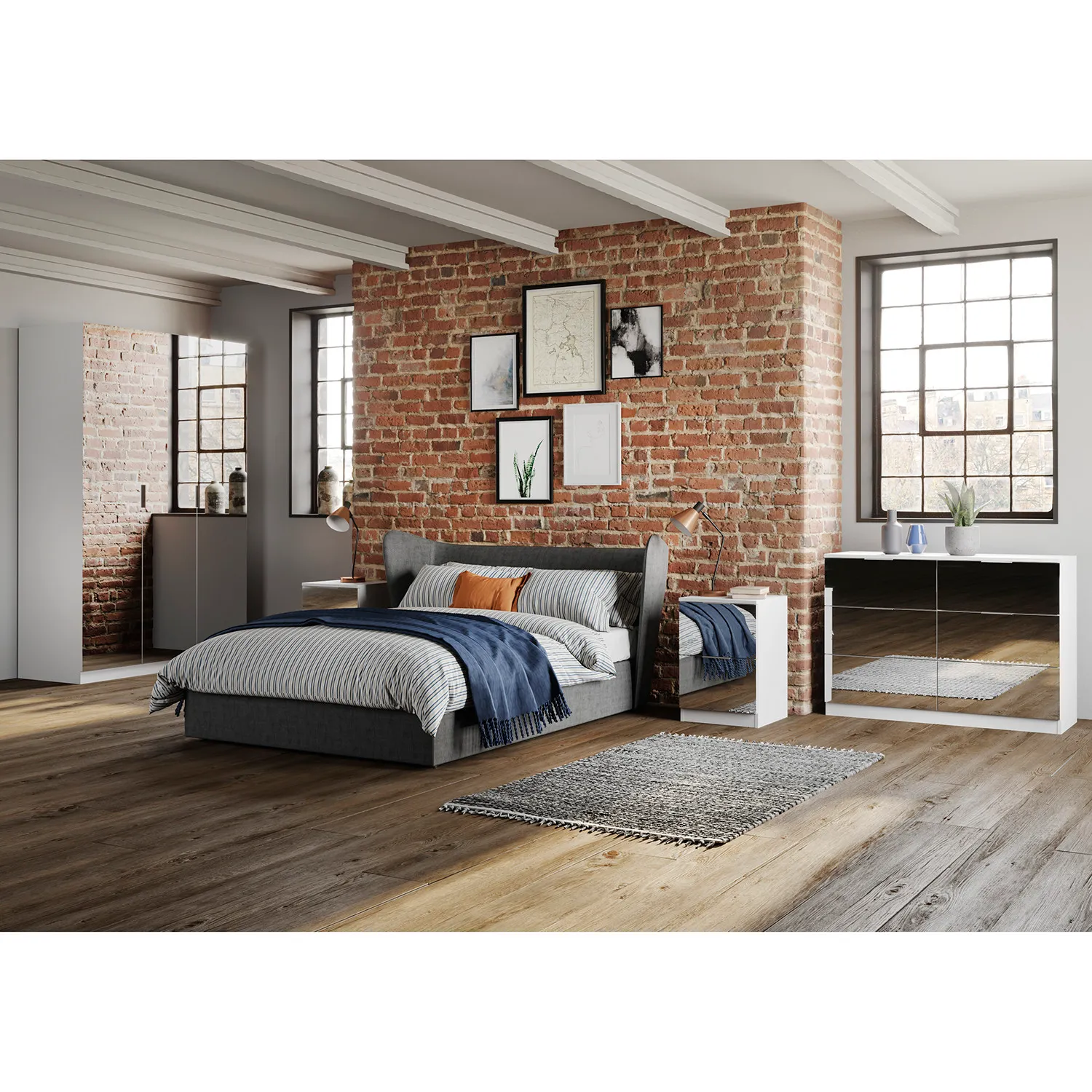 Echo 2 Drawer Mirrored Bedside Table - White