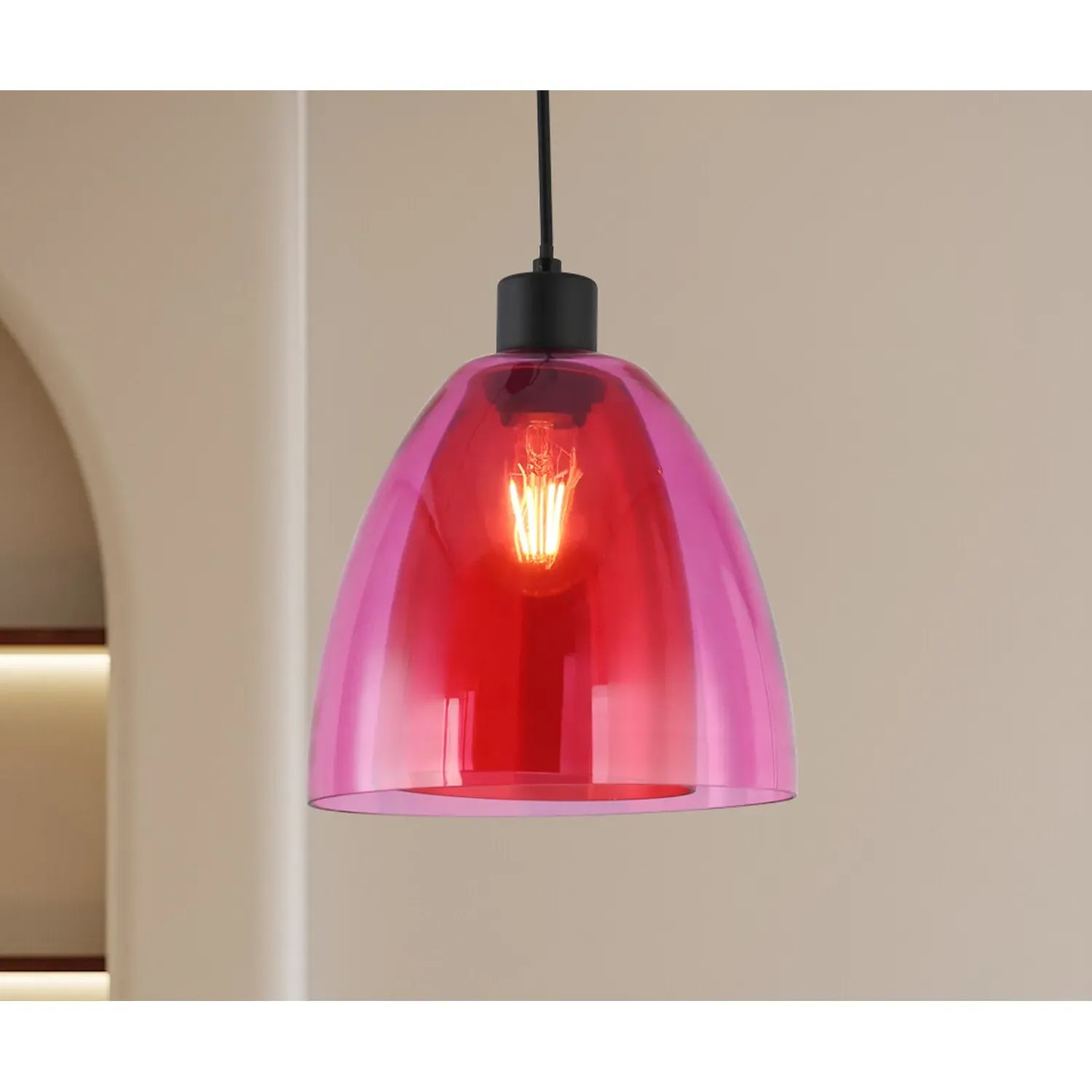 Eden Glass Dome Pendant Light - Pink