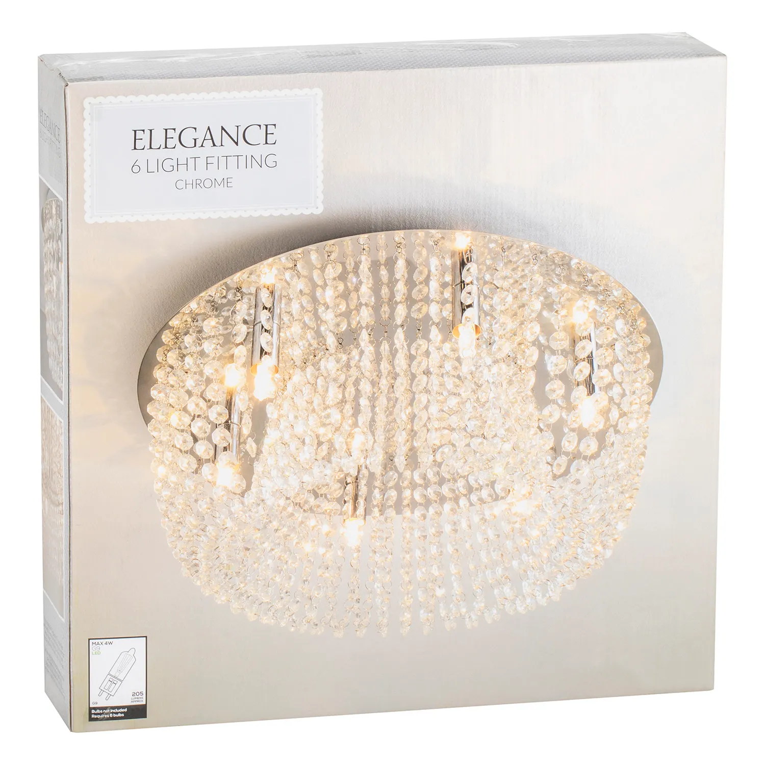Elegance Crystal 6 Light Ceiling Fitting - Silver