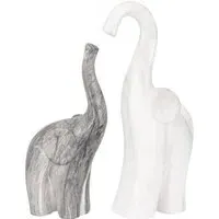 Elephant Statue Set of 2 - Grey, Marble Effect