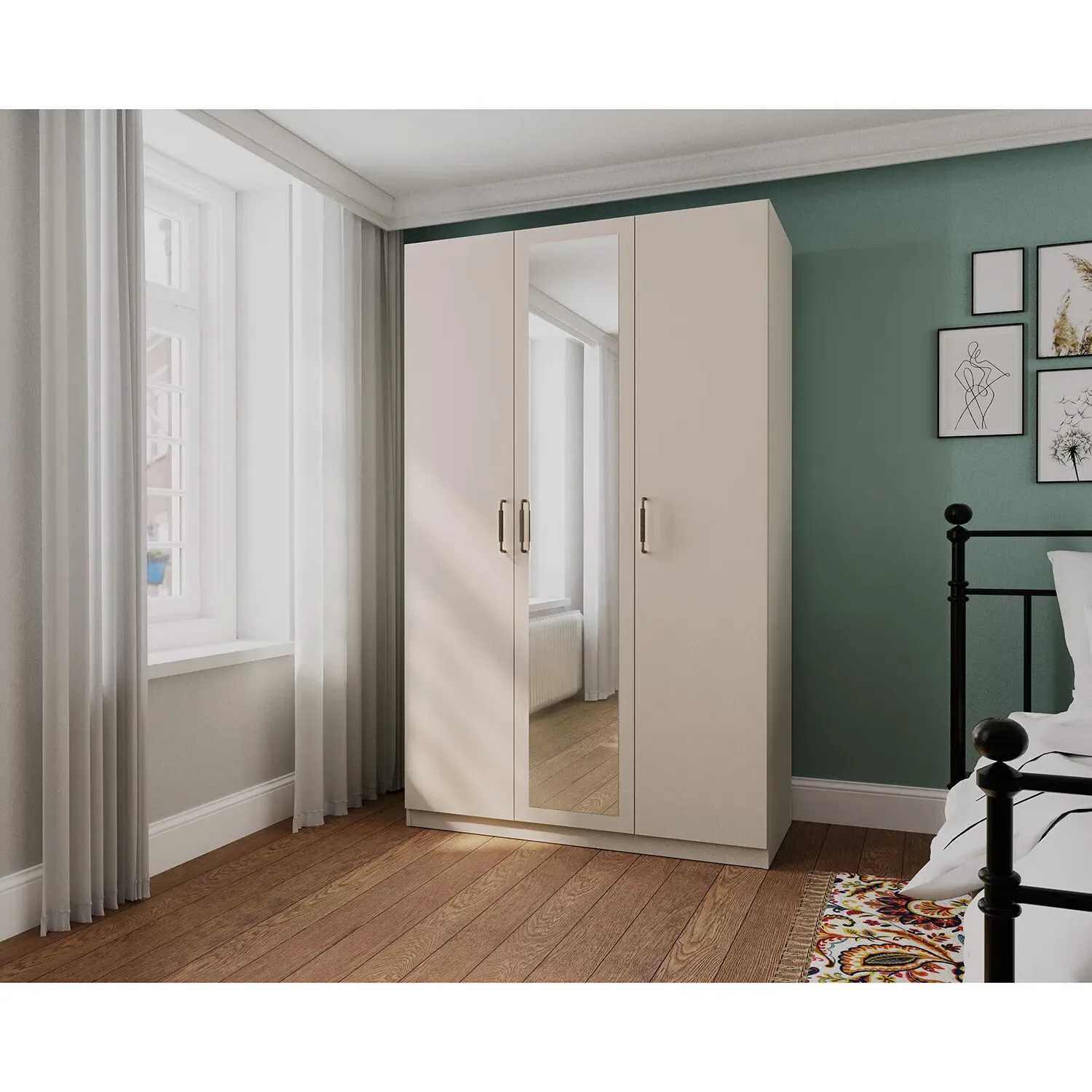 Eloise 3 Door Wardrobe with Mirror - Cashmere