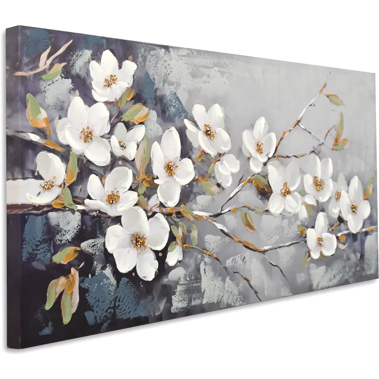 Embellished Flower Canvas - Dusky Blue