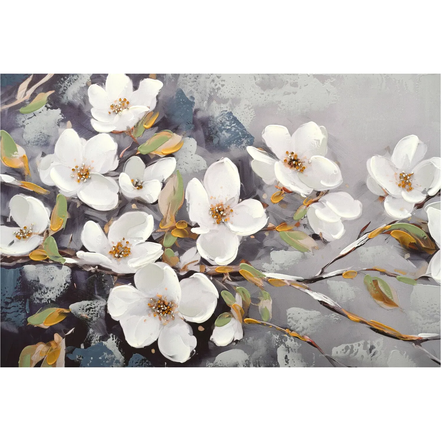 Embellished Flower Canvas - Dusky Blue