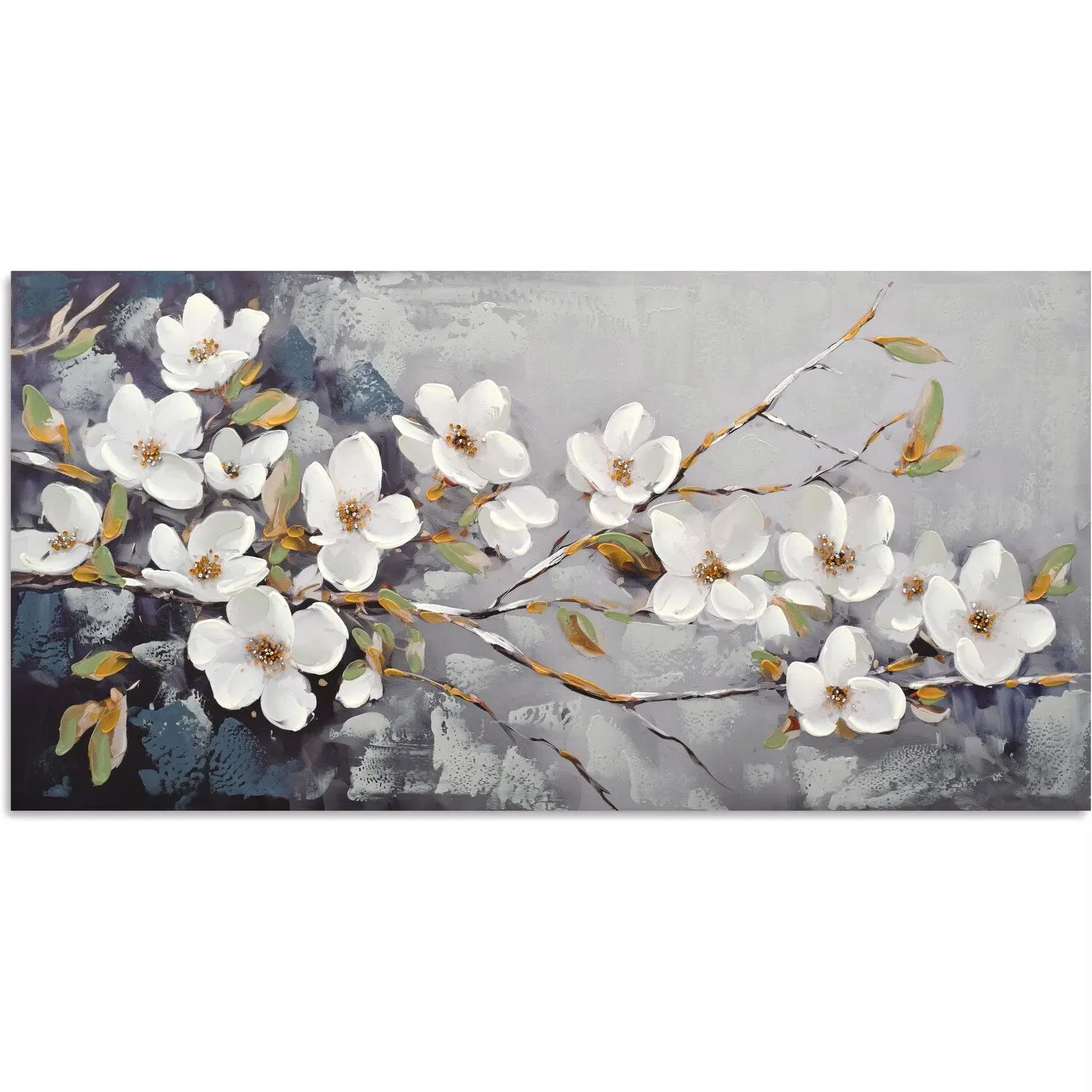Embellished Flower Canvas - Dusky Blue image