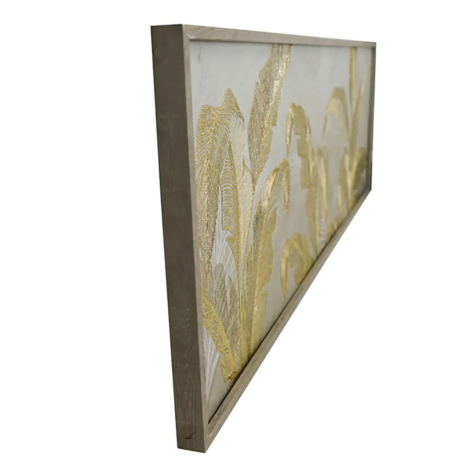 Embellished Gold Leaves Framed Print - Grey