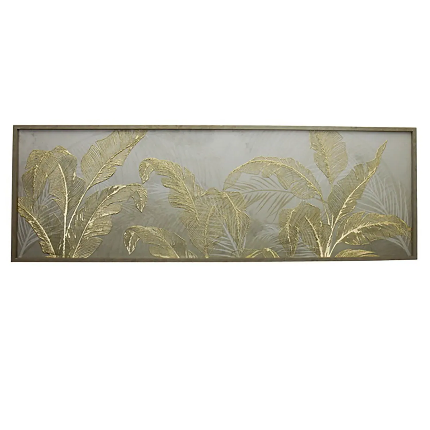 Embellished Gold Leaves Framed Print - Grey image