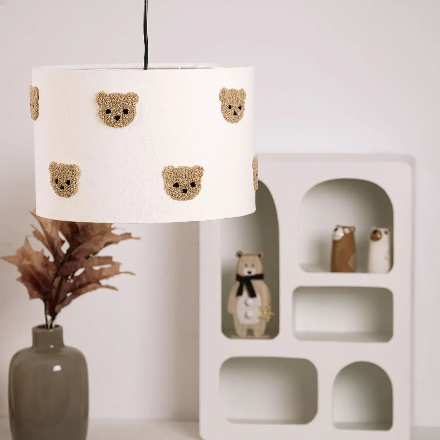 Embroidered Bear Lamp Shade - Brown