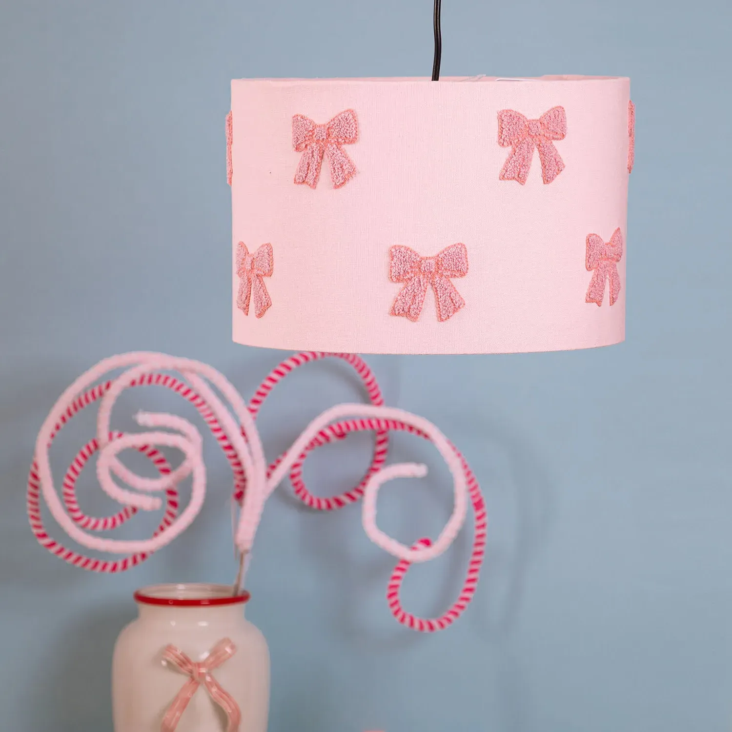 Embroidered Bow Lamp Shade - Pink