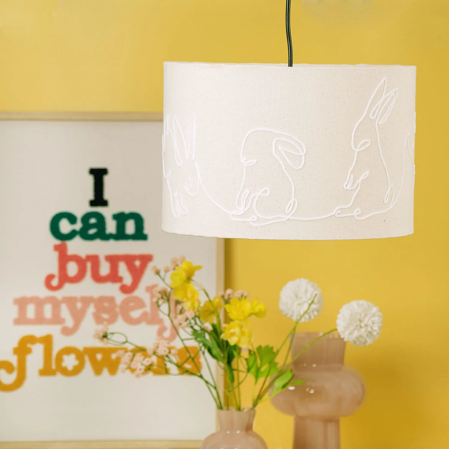 Embroidered Bunny Lamp Shade - White