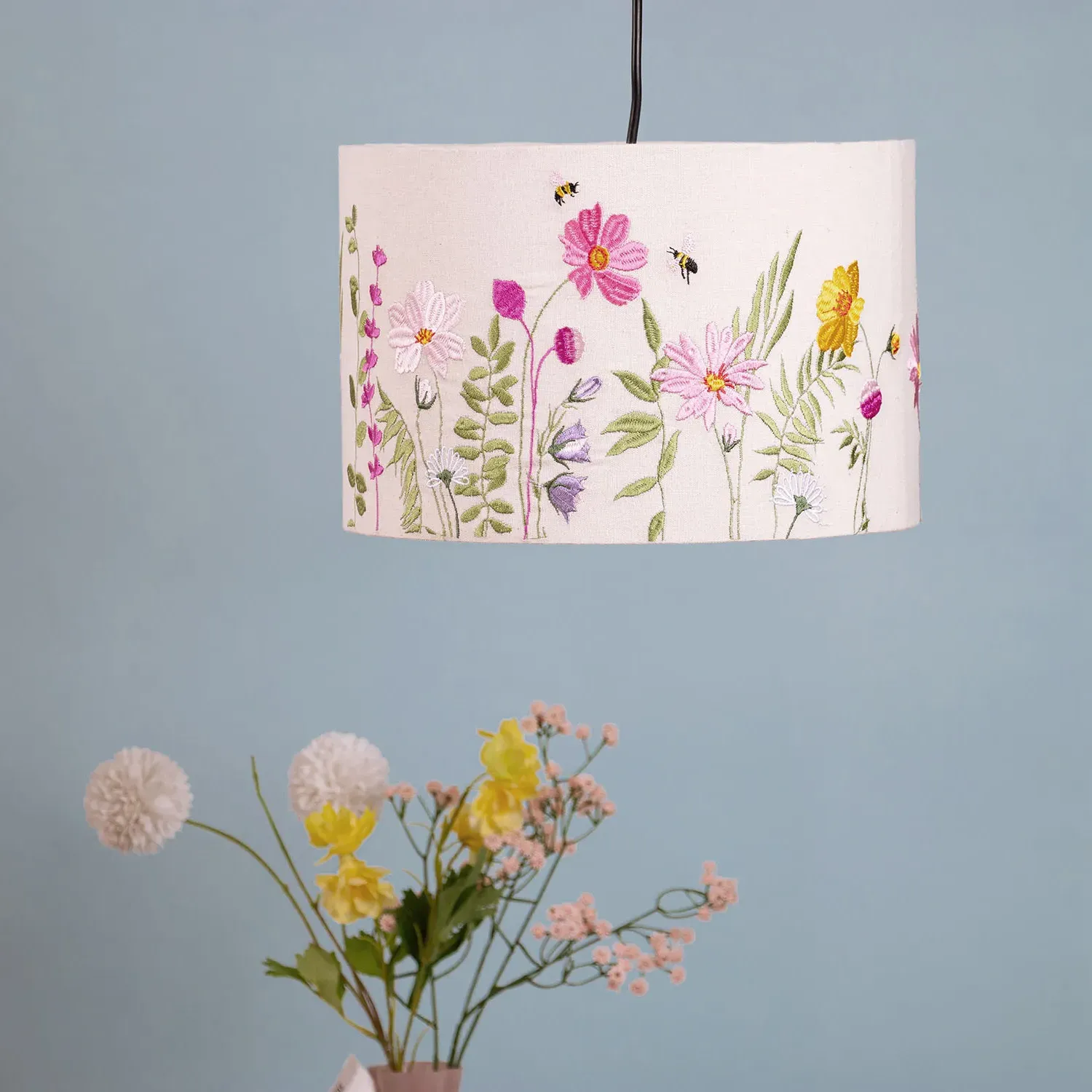 Embroidered Floral Lamp Shade - Multicolour