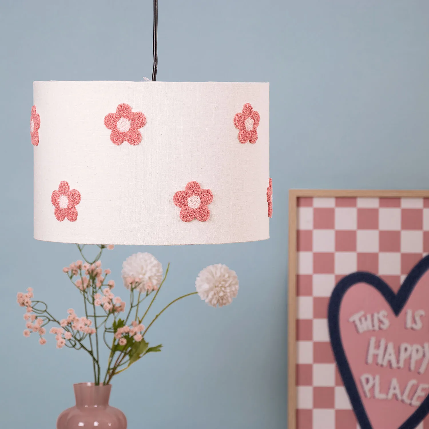 Embroidered Flower Lamp Shade - Pink