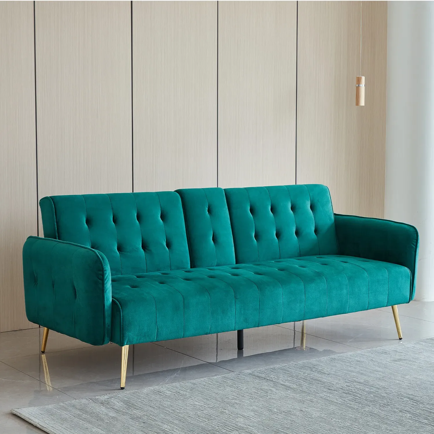 Emerald 3-Seater Sofa Bed with Cup Holder - Green, Velvet