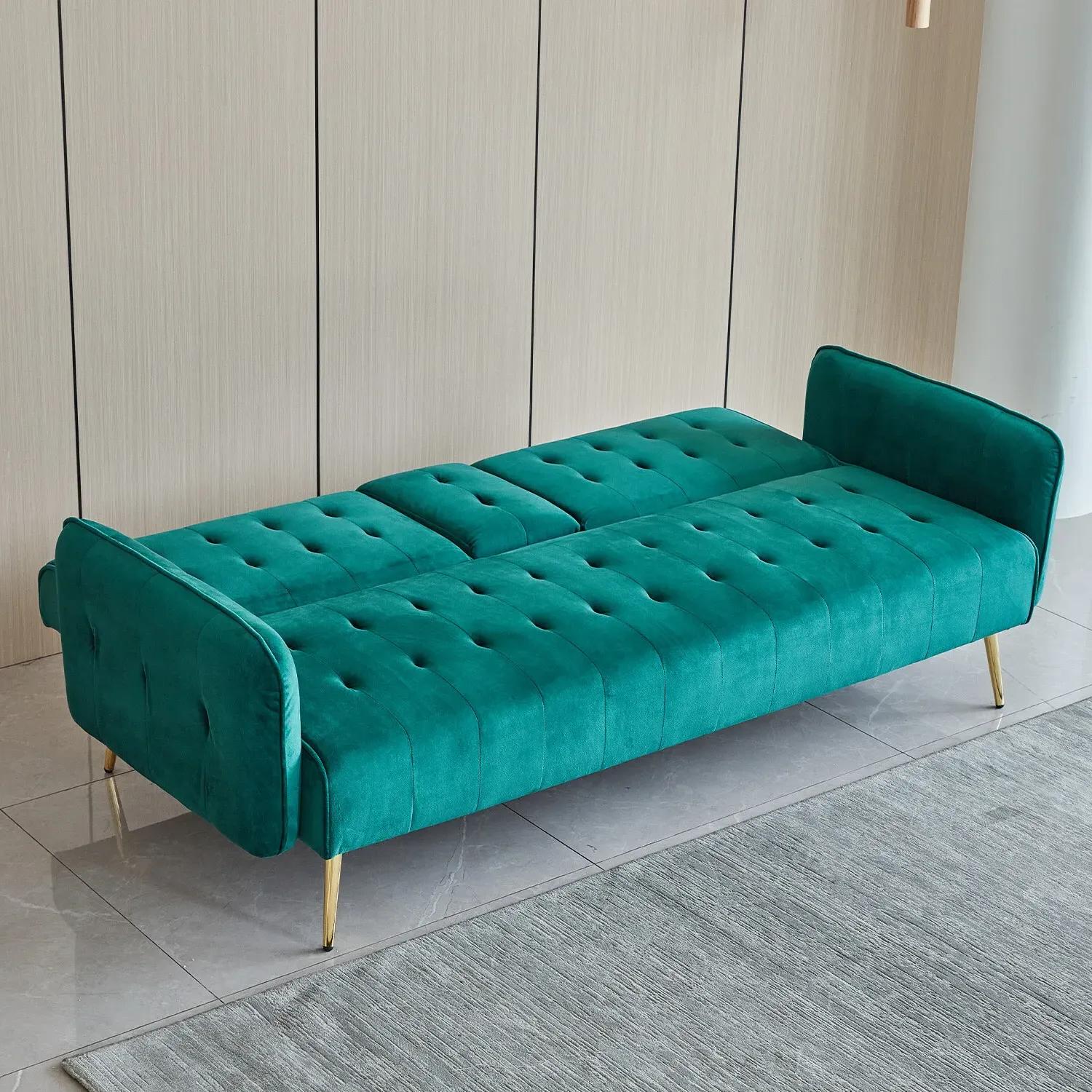 Emerald 3-Seater Sofa Bed with Cup Holder - Green, Velvet