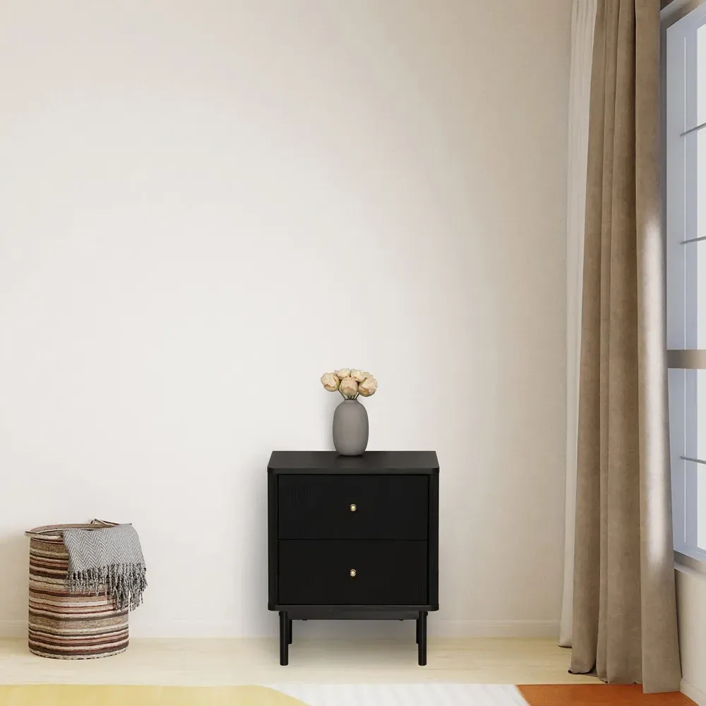 Emilia 2 Drawer Bedside Table - Black