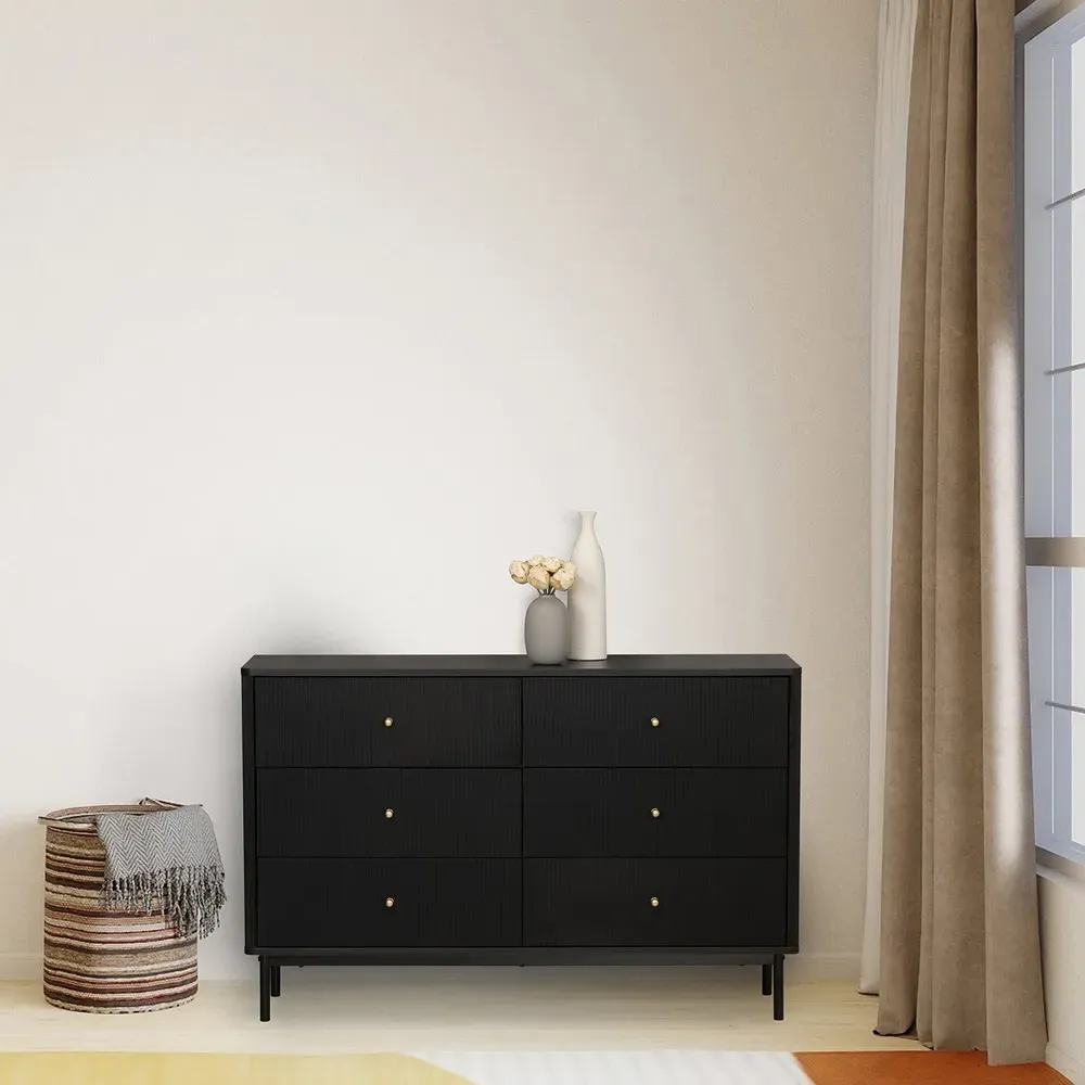 Emilia 6 Drawer Chest of Drawers - Black