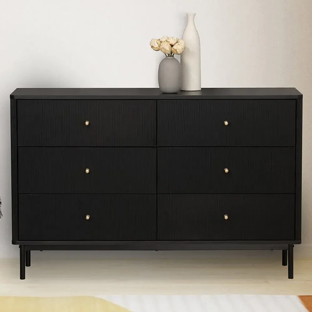 Emilia 6 Drawer Chest of Drawers - Black