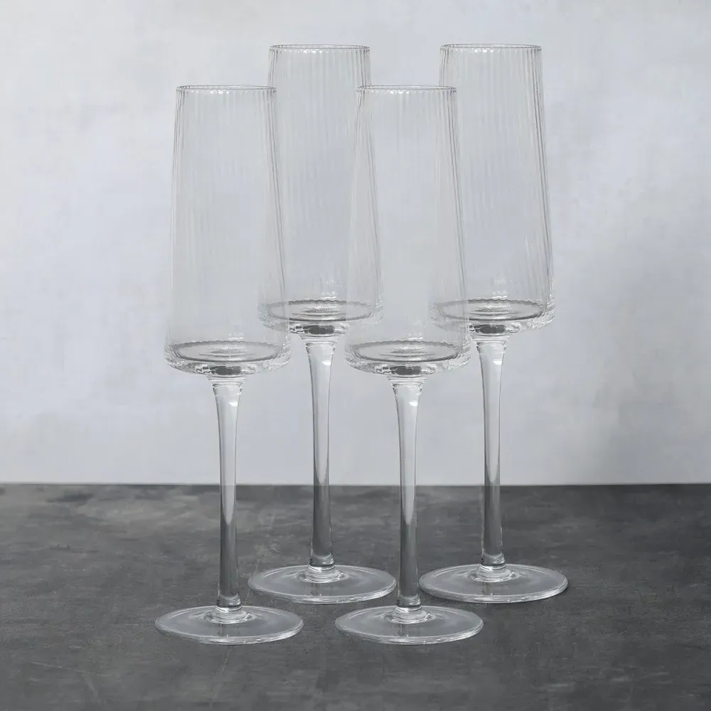 Enya Ribbed Champagne Flutes 4 Pack - Clear