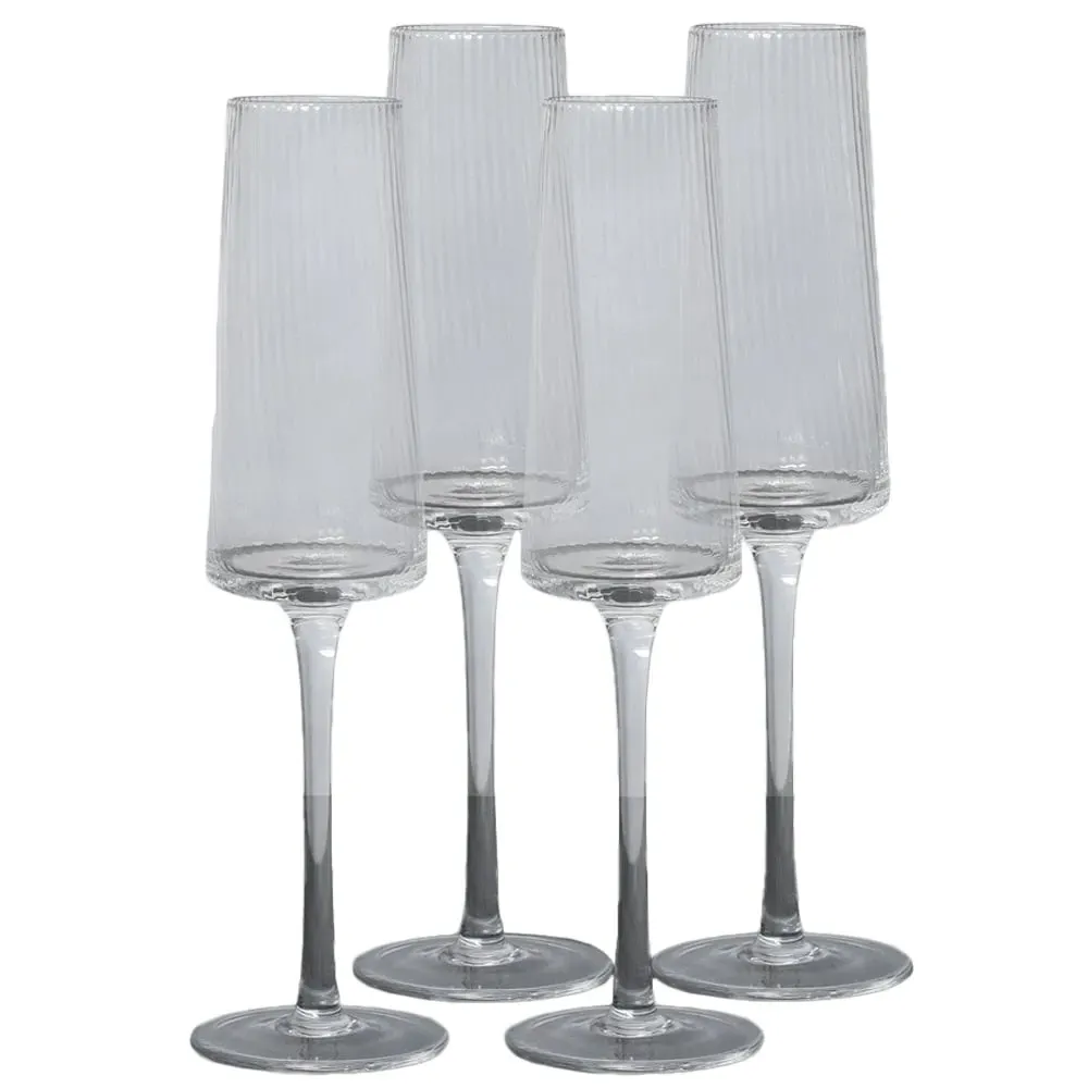 Enya Ribbed Champagne Flutes 4 Pack - Clear