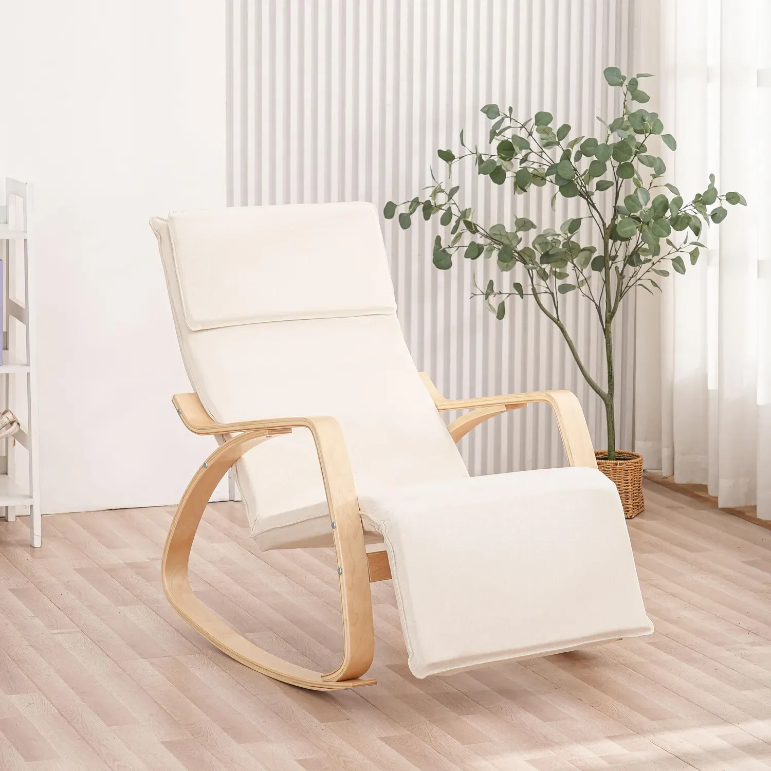 Enzo Rocking Chair with Footrest - White, Bentwood Birch
