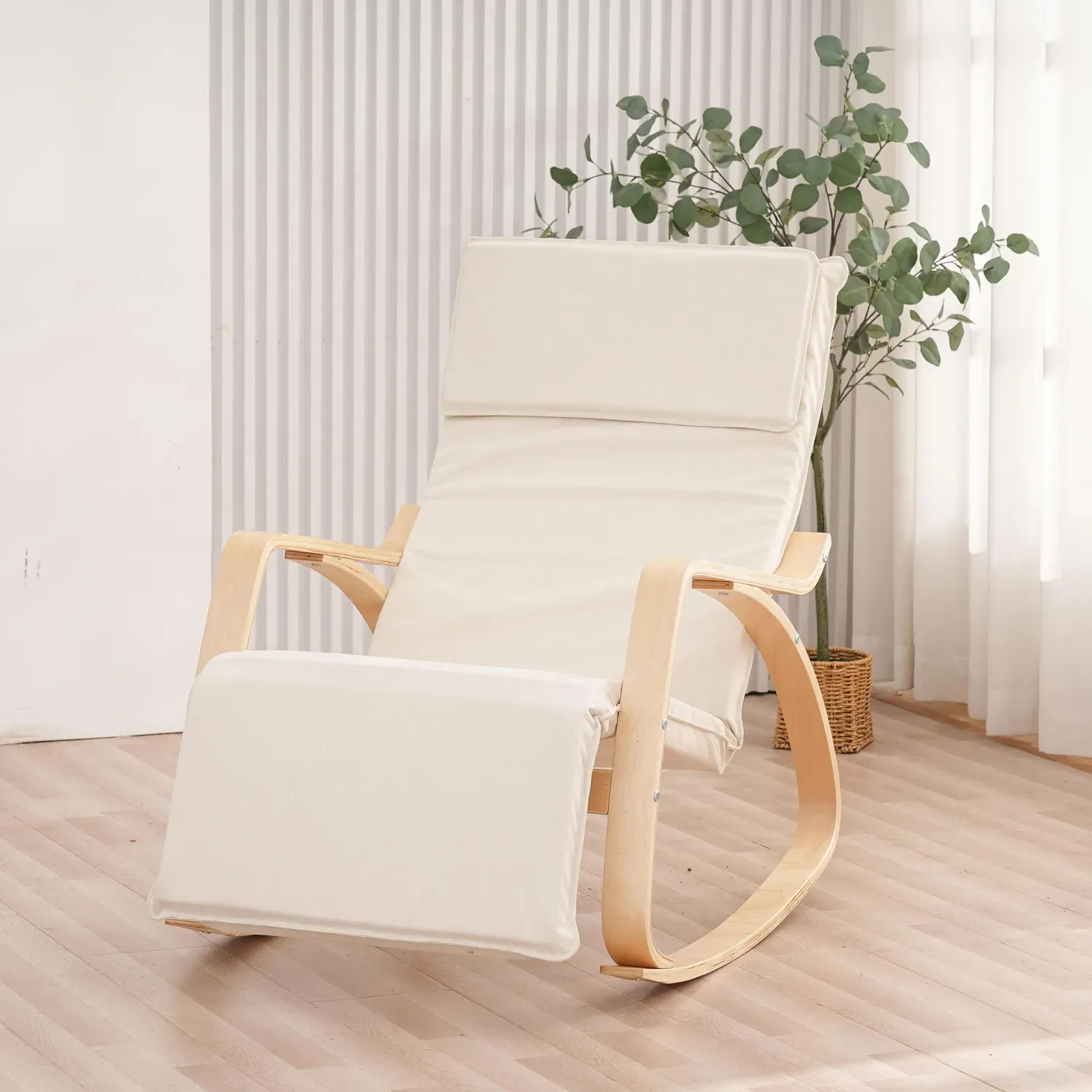 Enzo Rocking Chair with Footrest - White, Bentwood Birch
