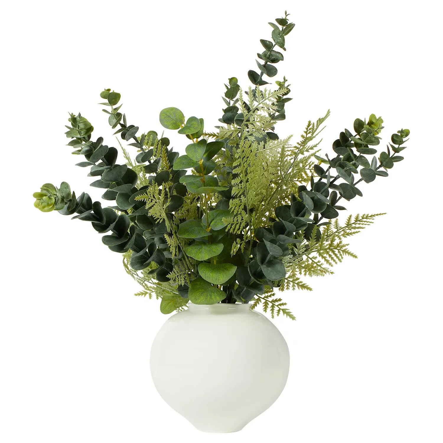 Eucalyptus in White Ceramic Pot - Green, White