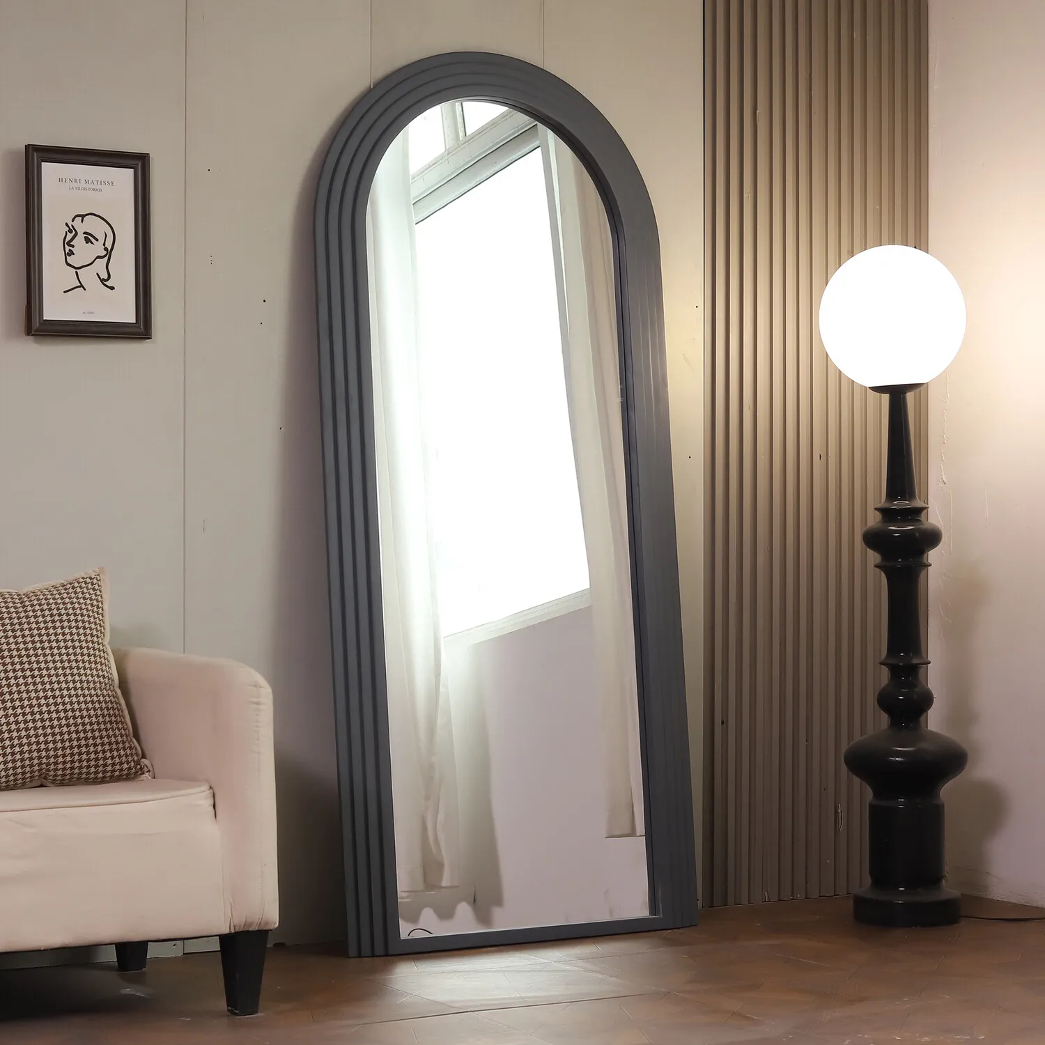 Evie Ridged Arch Lean Mirror - Charcoal